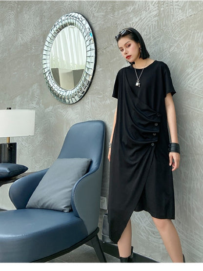 LOOSE CROPPED RUFFLED THIN MIDI DRESS