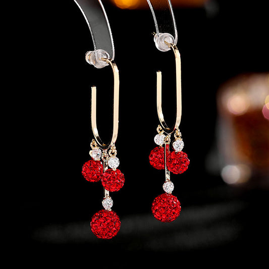 Long full diamond Ball Earrings