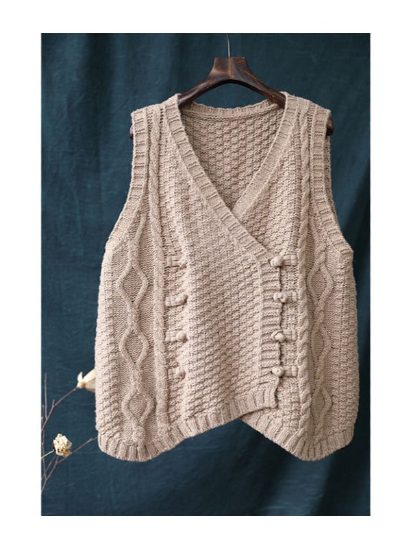 Vintage Loose Button Cropped V-Neck Vest