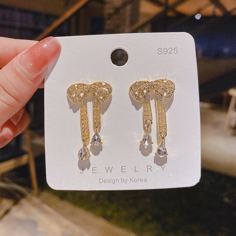 WHOLESALE zircon grid bow earrings