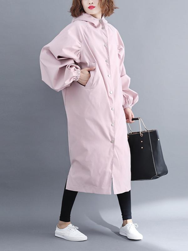 LOOSE PUFF SLEEVE HOODED LONG OUTWEAR