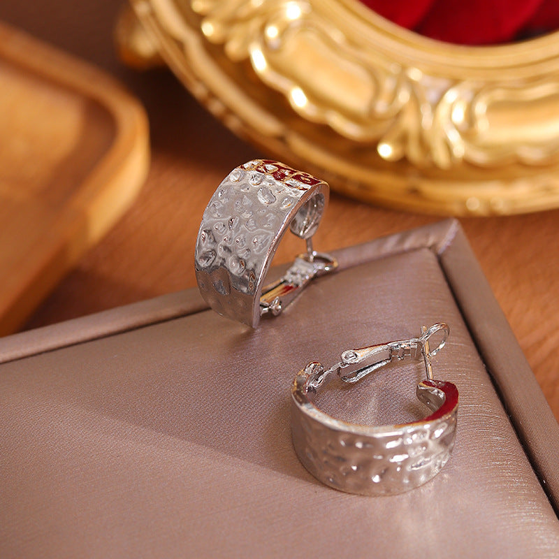 S925 silver needle simple metal texture fashion earrings