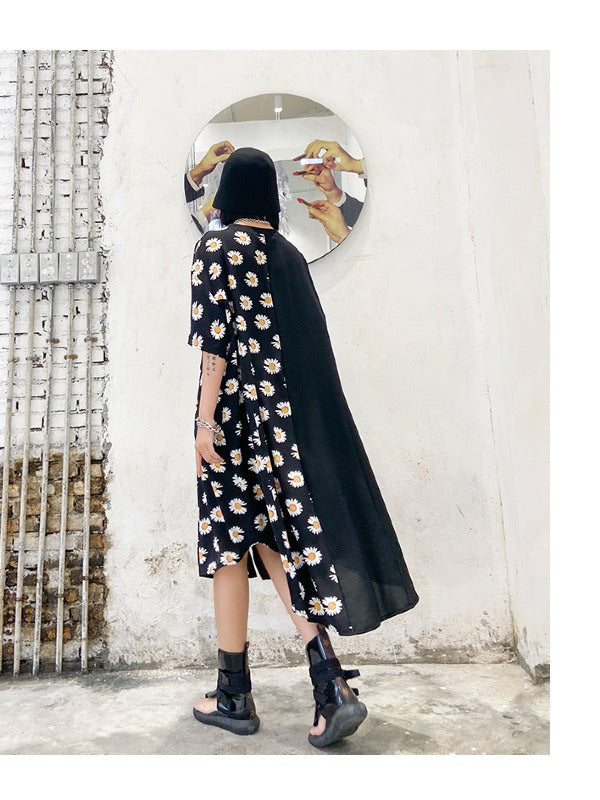 DAISY PRINT SPLICING CROPPED DRESS