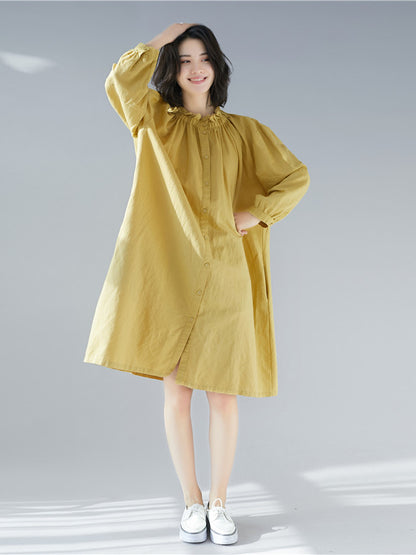 Loose Solid Special Neck Designed Shirt Dress