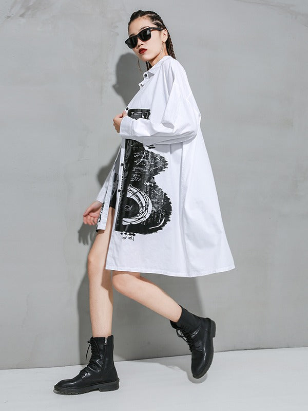 Loose Print Cropped Lapel Shirt
