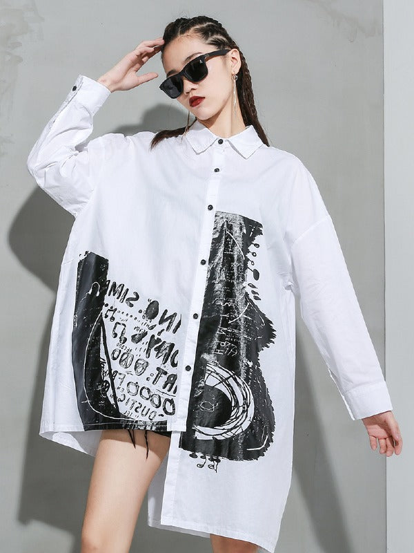 Loose Print Cropped Lapel Shirt