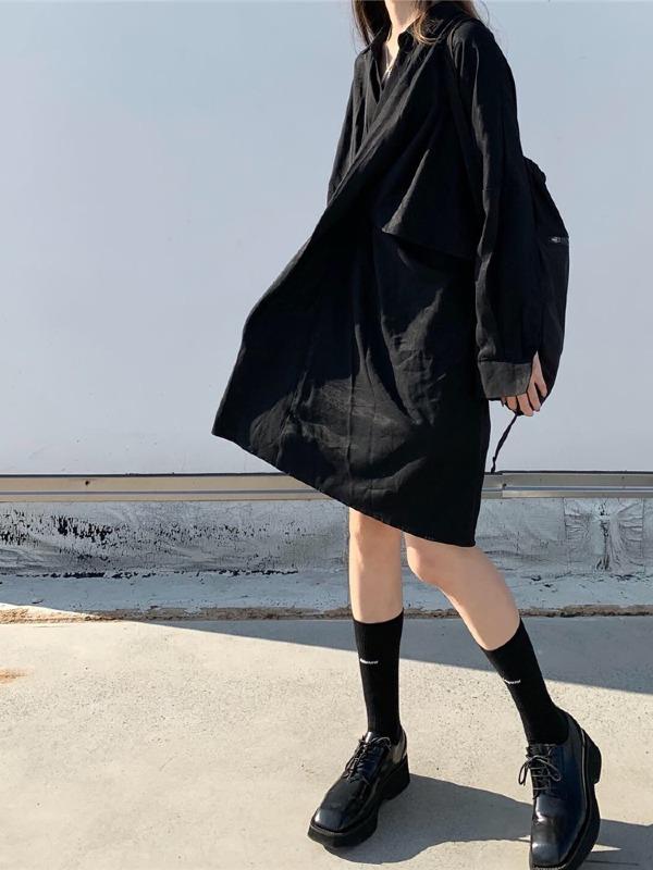 Original Solid Irregularity Shirt Dress
