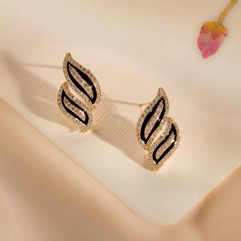 S925 Silver Needle Fashion Full Diamond Leaf Earrings