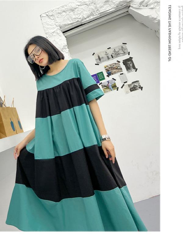 Plus Size Wide Stripes A-Line Midi Dress