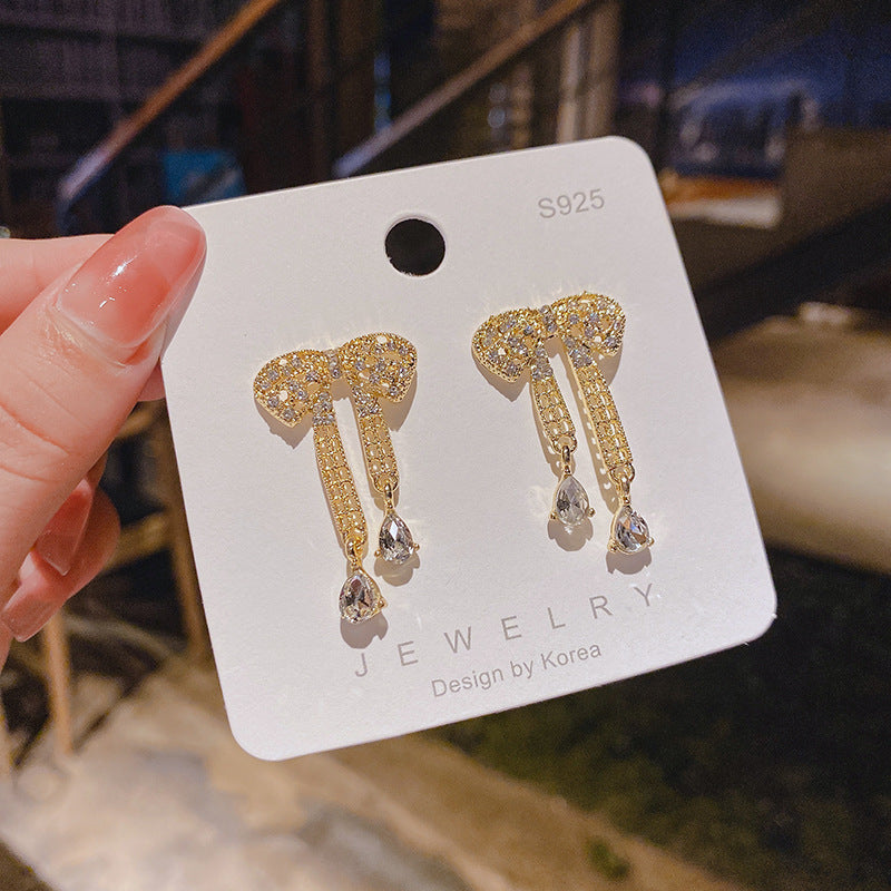 WHOLESALE zircon grid bow earrings