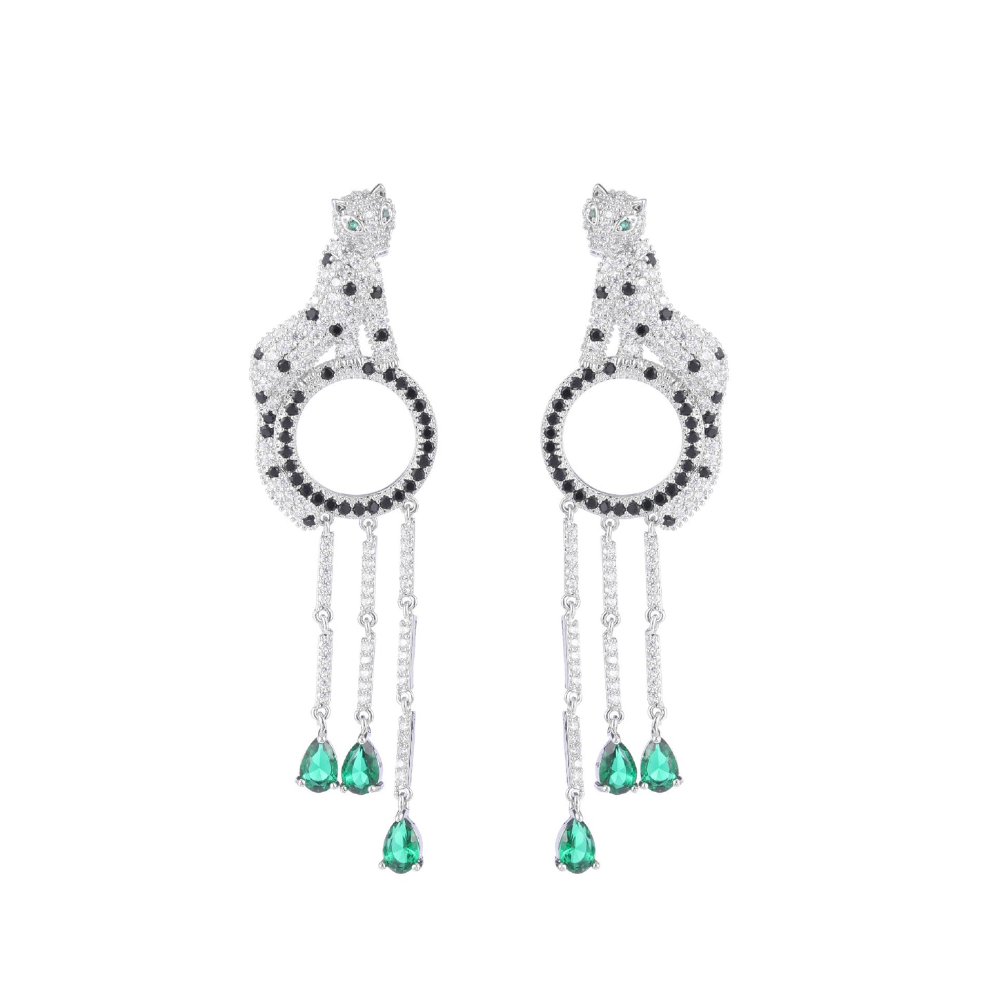 Fringed circle leopard earrings