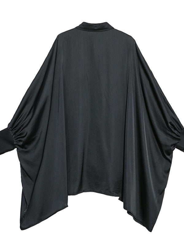 Black Loose Cropped Bat Sleeve Shirt
