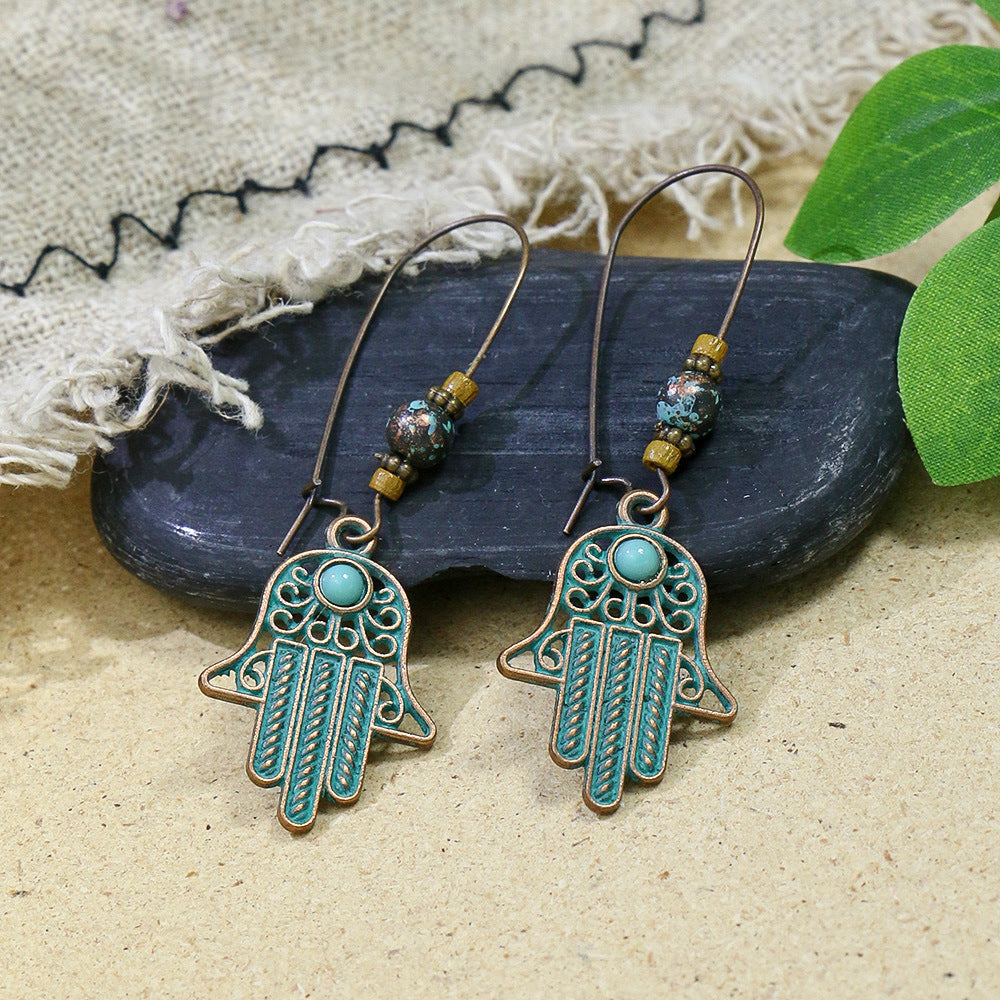 Retro earrings geometric turquoise tassel earrings