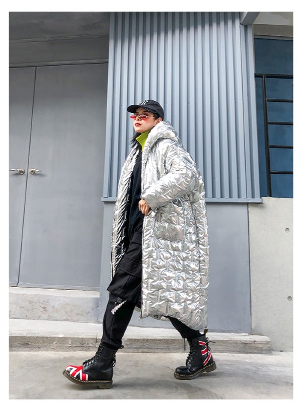 LOOSE HOODED PADDED LONG COAT