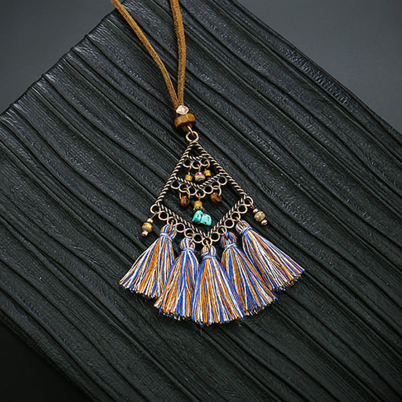 Geometric necklace bohemian tassel necklace