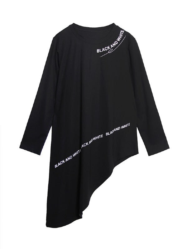 Loose Cropped Asymmetric Letter Printed T-Shirt