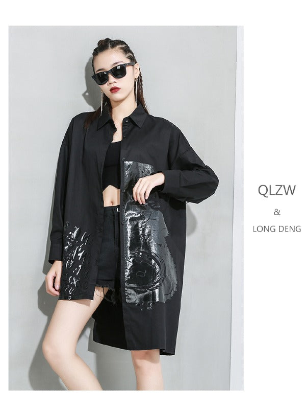 Loose Print Cropped Lapel Shirt
