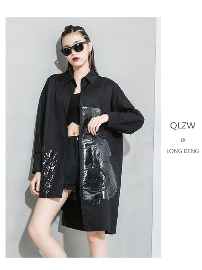 Loose Print Cropped Lapel Shirt