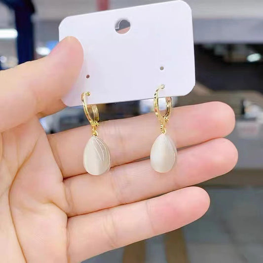 Stylish and simple double-sided opal drop earrings