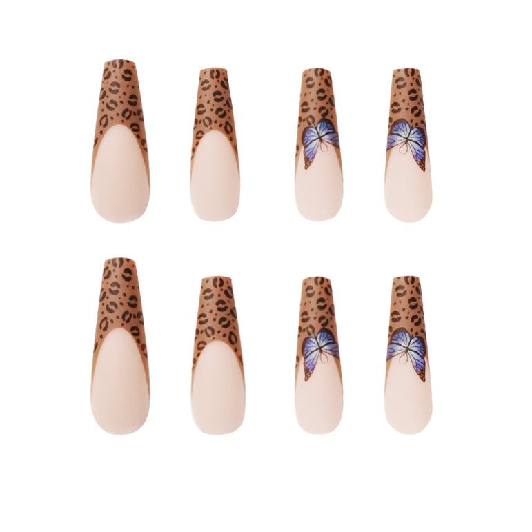 Almond Chestnut Brown Leopard Butterfly PRESS ON NAILS