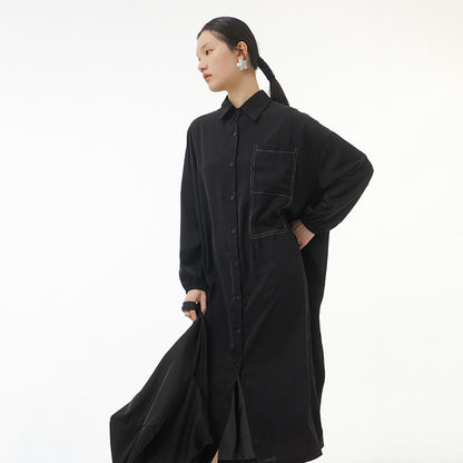 Fashionable loose and slim oversize women's dress with bright line decoration