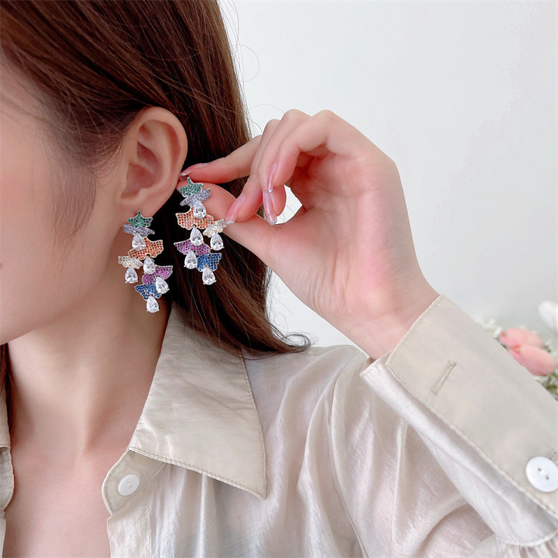 Gingko Leaf Earrings filled with zirconium retro water drops