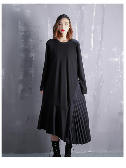 FALBALA RUFFLED SPLIT-JOINT ASYMMETRIC A-LINE MIDI DRESS - Zebrant