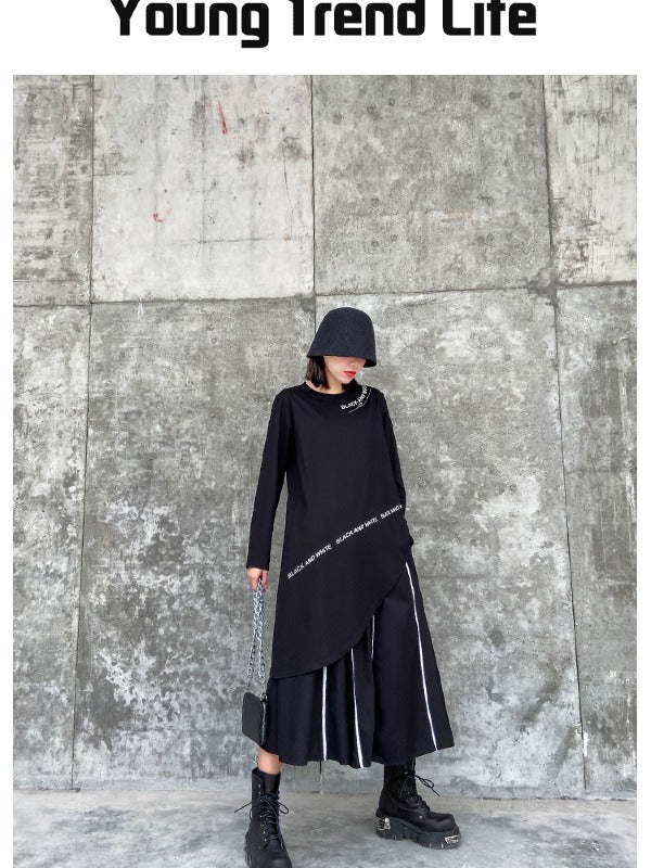 Loose Cropped Asymmetric Letter Printed T-Shirt