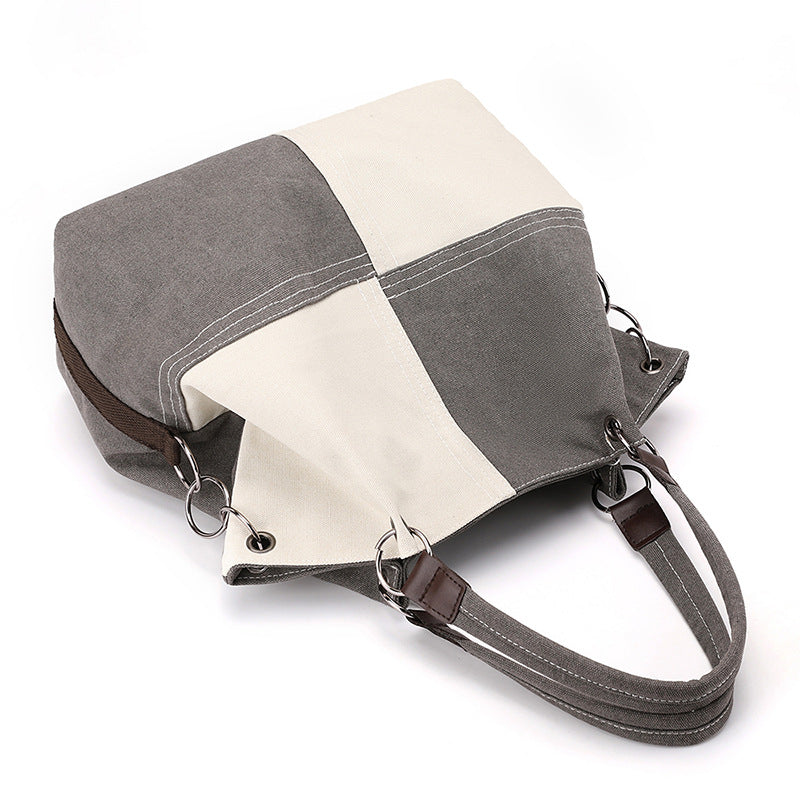 Casual women's canvas bag, trendy new splicing color contrast single shoulder women's bag