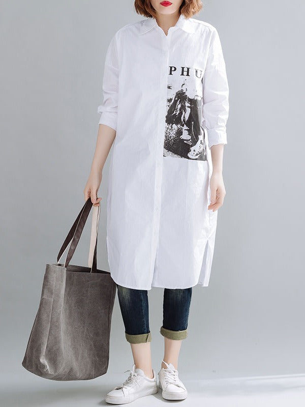 Loose Letter Print Long Shirt