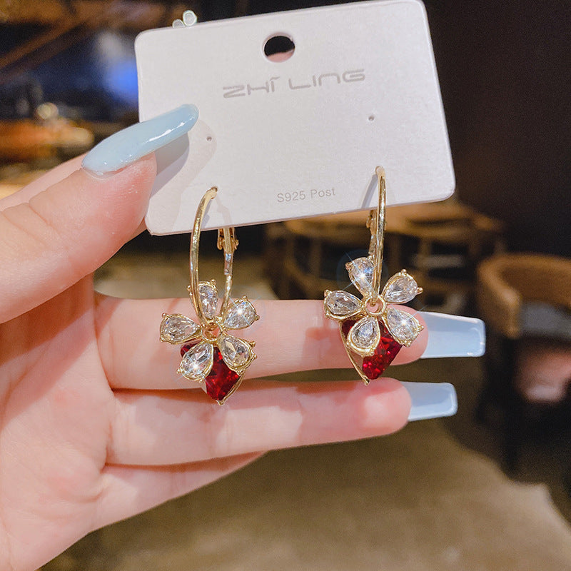 WHOLESALE crystal flower 925 silver pin earrings