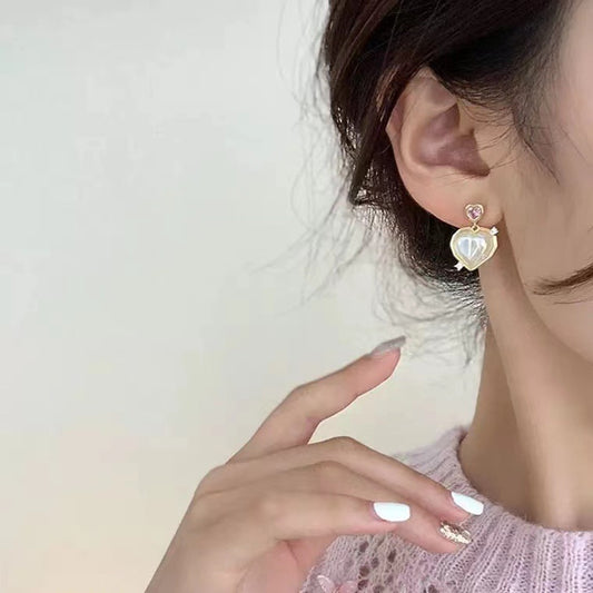 S925 silver needle love pearl fashion earrings