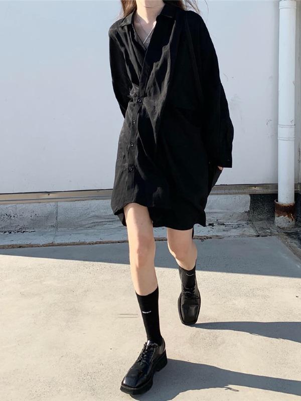 Original Solid Irregularity Shirt Dress