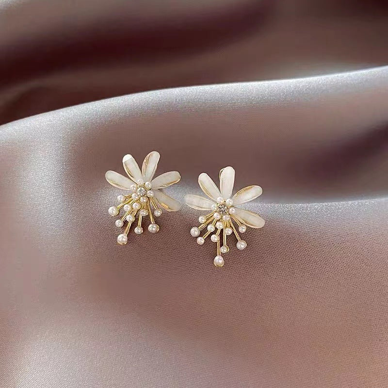 S925 Silver Needle Flower Pearl Earrings