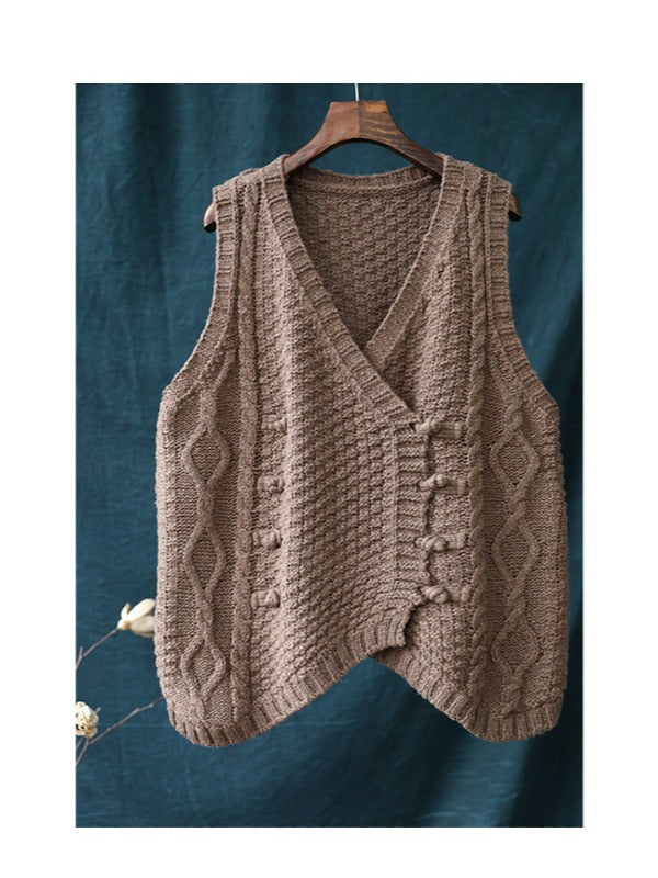 Vintage Loose Button Cropped V-Neck Vest