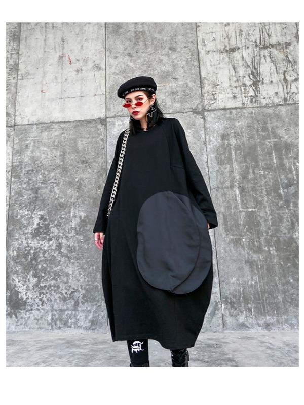 LOOSE ASYMMETRIC A-LINE SPLIT-JOINT BLACK LONG DRESS - Zebrant