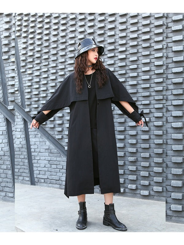 Loose Solid Color Belted Long Outwear