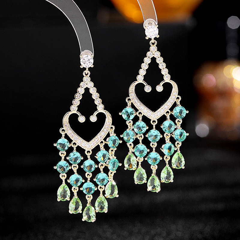 S925 silver needle super love shaped tassel Drop Earrings