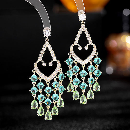 S925 silver needle super love shaped tassel Drop Earrings