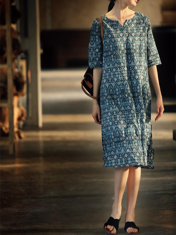 VINTAGE FLORAL PRINTED SPLIT-SIDE MIDI DRESS