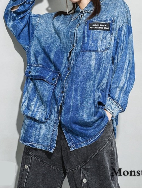 Vintage Washable Loose Cropped Lapel Shirt