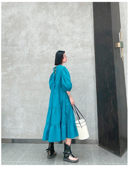 A-Line Bishop Sleeve Half-Sleeve Long Dress