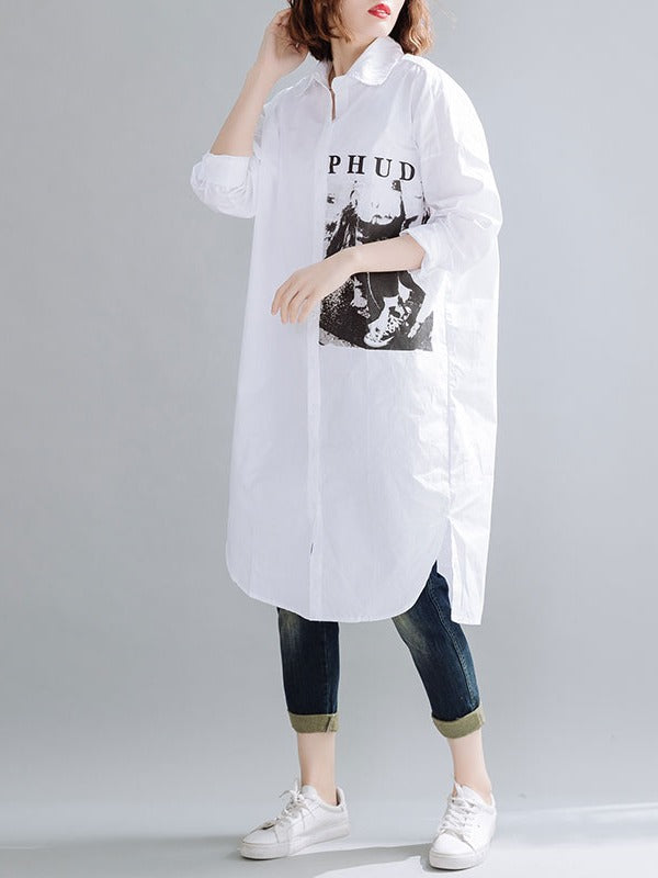 Loose Letter Print Long Shirt
