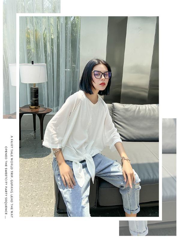 Plus Size Loose Chiffon Solid Split-Joint Blouse