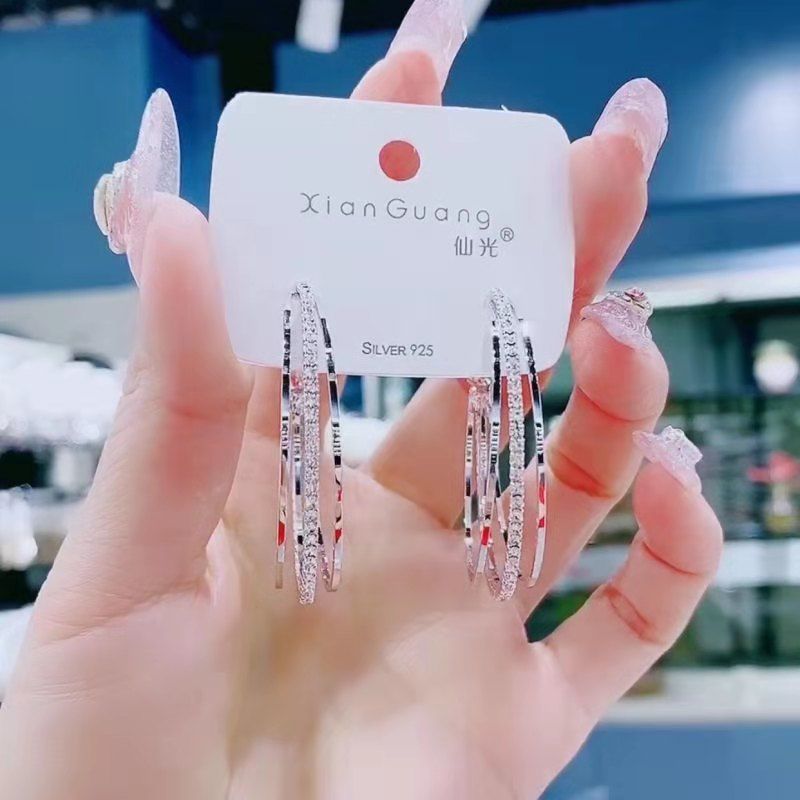 S925 silver needle C-shaped circle diamond zircon earrings