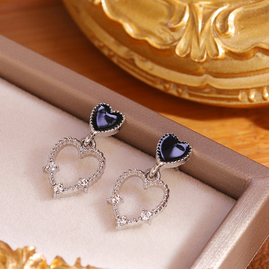 S925 silver needle openwork love heart shaped small sweet fashion earrings