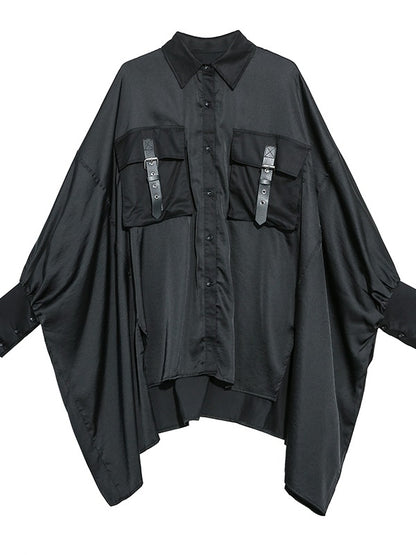 Black Loose Cropped Bat Sleeve Shirt