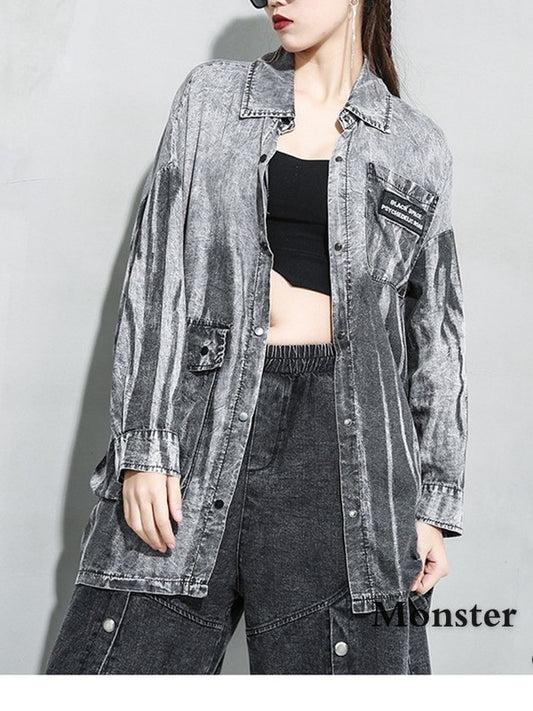 Vintage Washable Loose Cropped Lapel Shirt