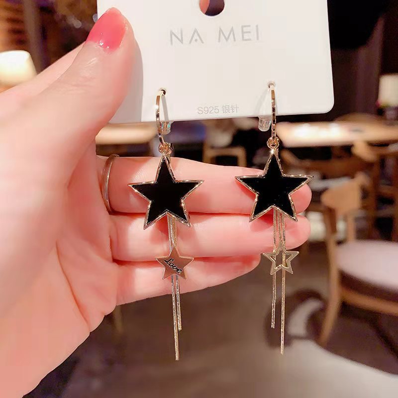 Bowknot geometric tassel long pearl rhinestone earrings