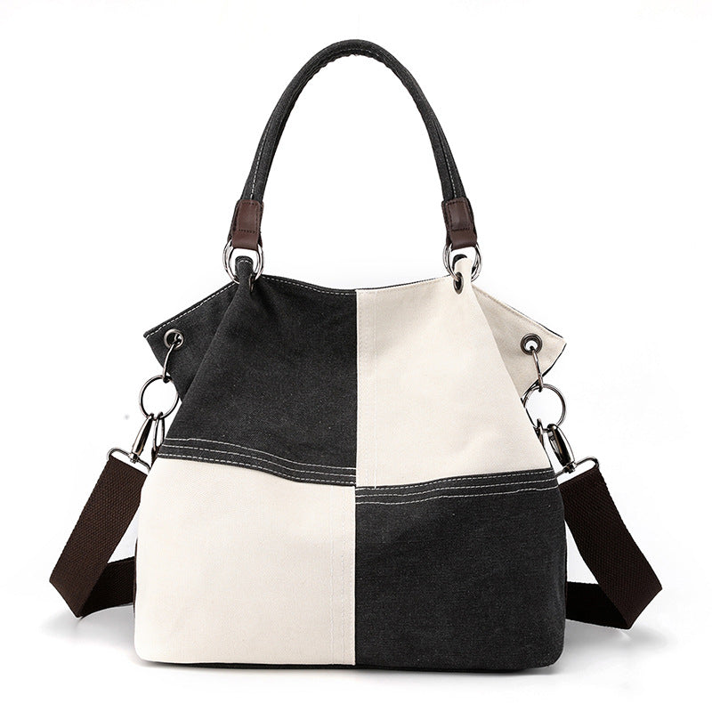 Casual women's canvas bag, trendy new splicing color contrast single shoulder women's bag